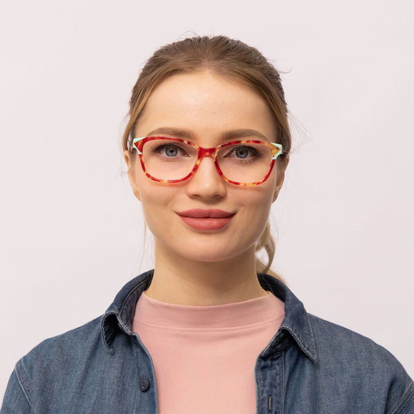 youth rectangle red eyeglasses frames for women front view