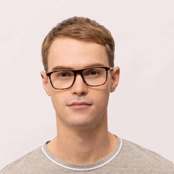 zion rectangle tortoise gold eyeglasses frames for men front view