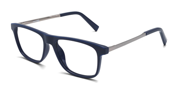 zion rectangle blue silver eyeglasses frames angled view