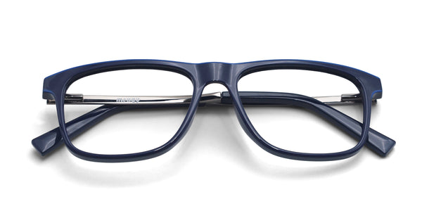 zion rectangle blue silver eyeglasses frames top view