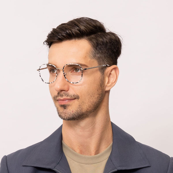 zizz geometric white black eyeglasses frames for men front view