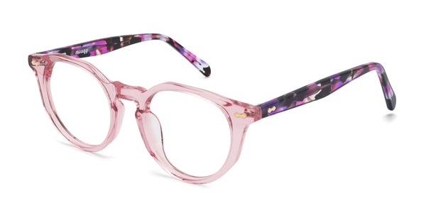 zowie oval clear pink eyeglasses frames angled view