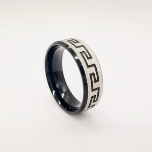 Black S.Steel Greek style hypoallergenic ring - AJJulia