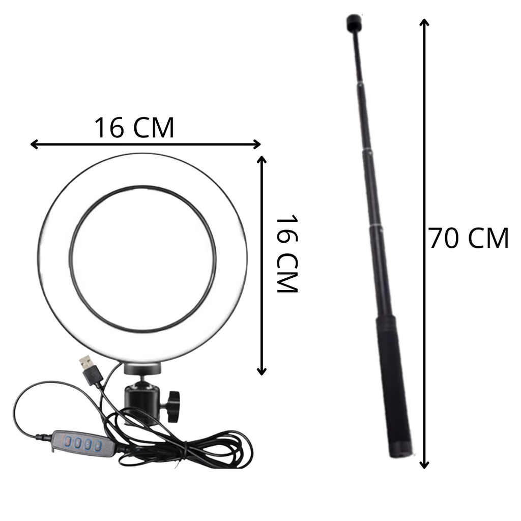 Anneau lumineux 16 cm avec trépied - Dimensions - Ouistiprix