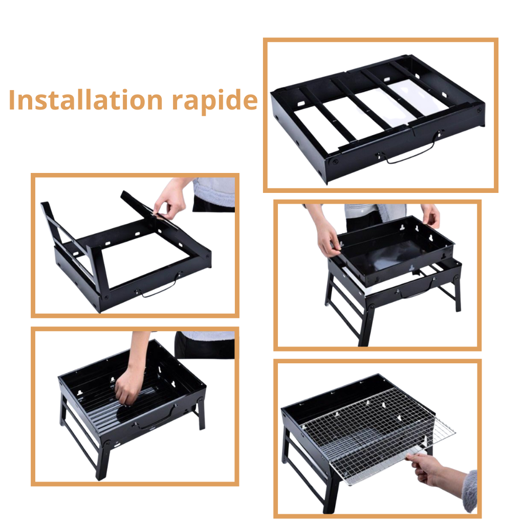 Barbecue pliable et portable avec poignée de transport - Installation rapide - Ouistiprix