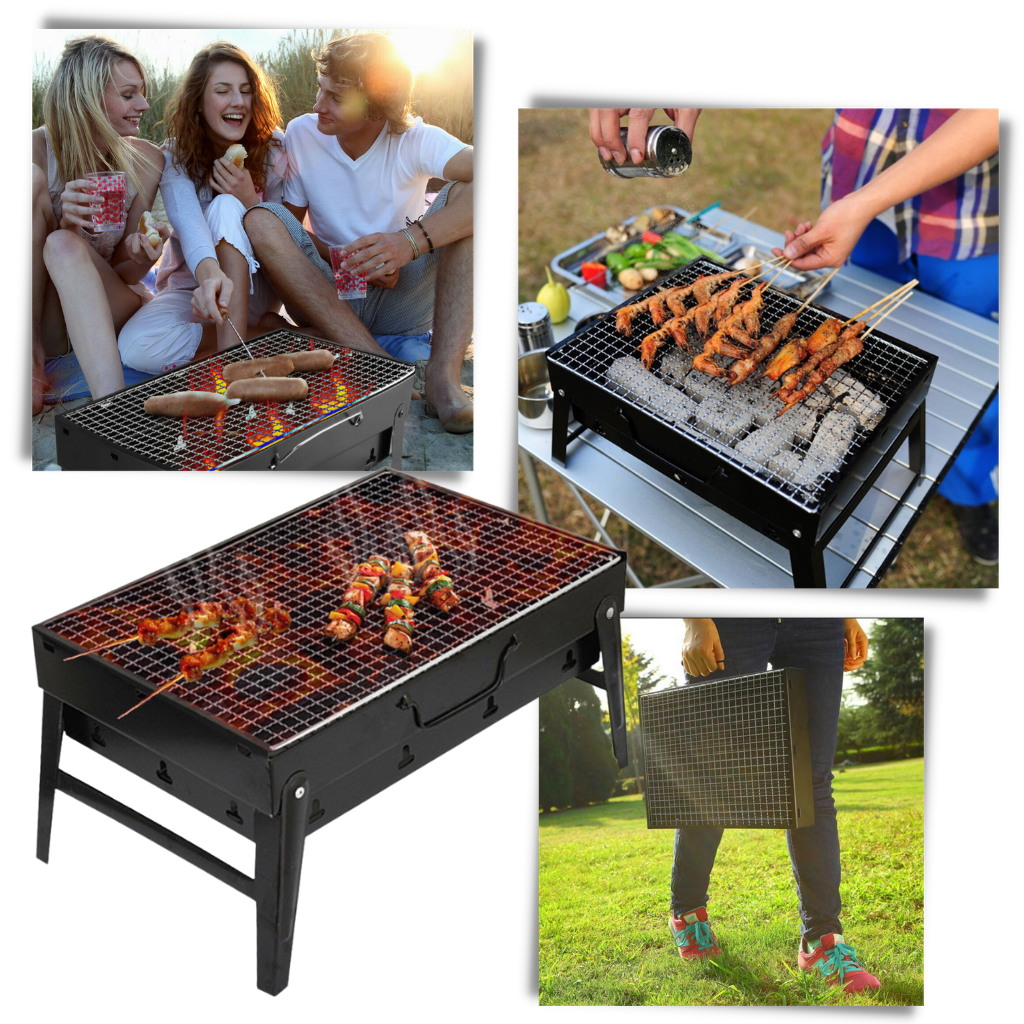 Barbecue pliable et portable avec poignée de transport - Famille et amis - Ouistiprix