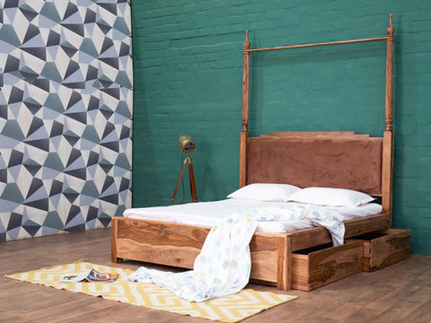 Hawkin Solid Sheesham Wooden Storage Bed