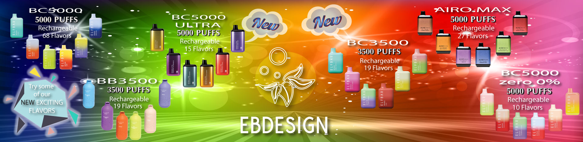 Best Deals on all EBDesing ( formely  Elf Bar ) Disposable Devices, Save 25% off on your Purchase, Check Latest Deals and Coupon Codes