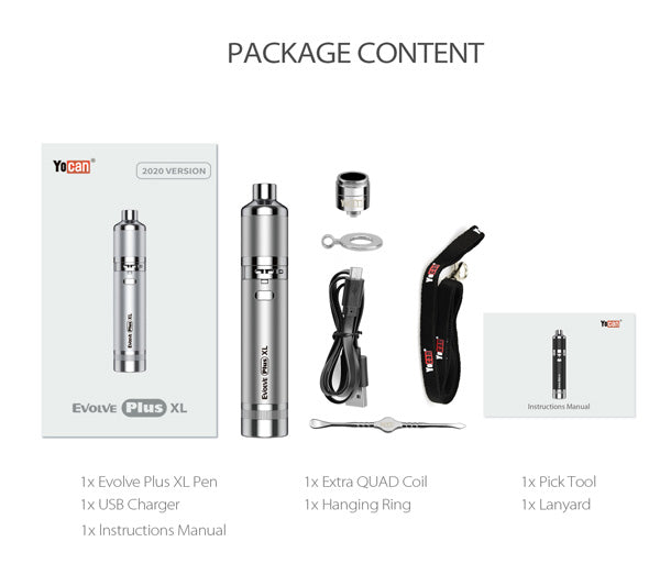 Yocan Evolve Plus XL Vaporizer Pen package contents