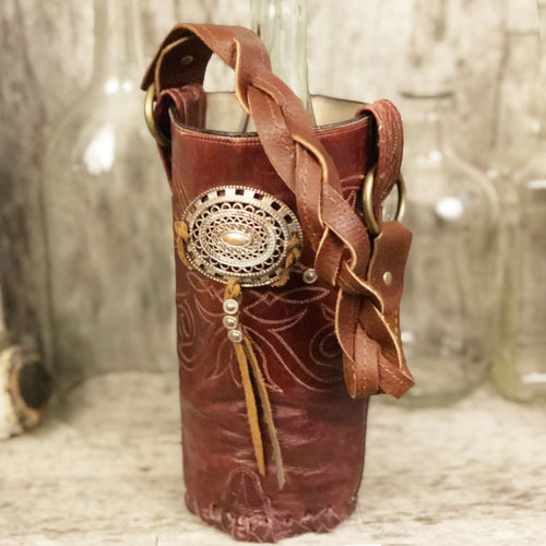 Cowboy Boot Water Bottle Tote - Bottle Caddy - Leather Bottle