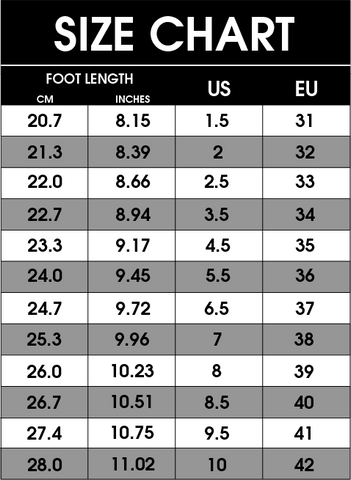 roller skate shoes size chart