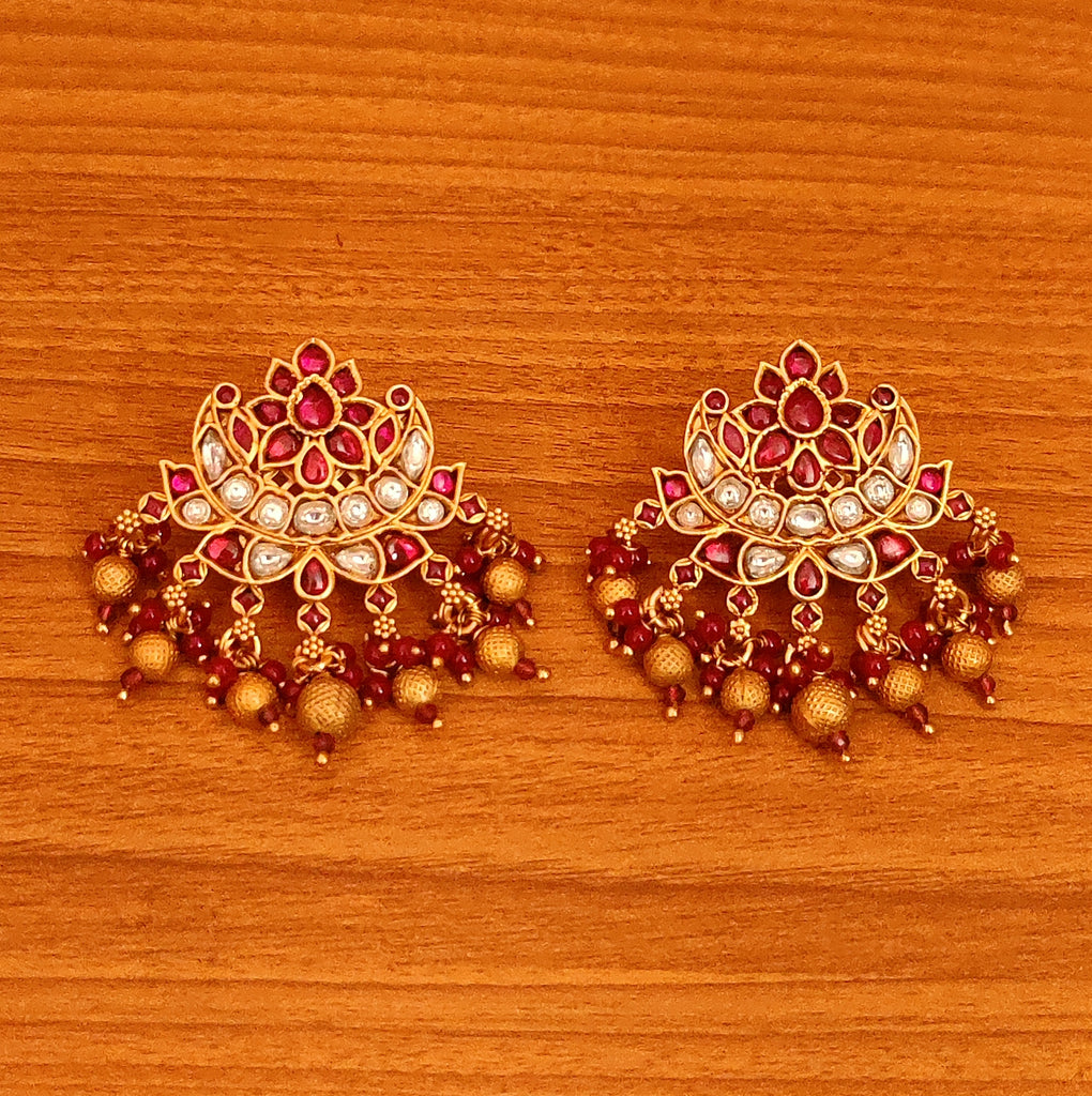 Ruby Diamond Look Gold Plated Flower look Studs – Sanvi Jewels