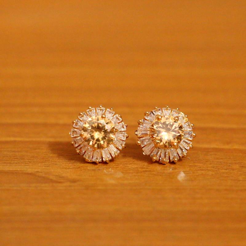 Buy CZ Champagne Diamond Earrings Studs Gold  Silver Topaz Stud Online in  India  Etsy