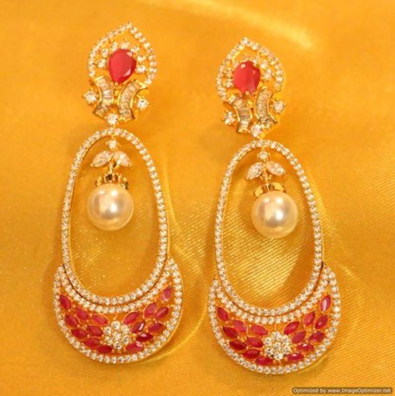 Ruby Diamond Look Gold Plated Flower look Studs – Sanvi Jewels
