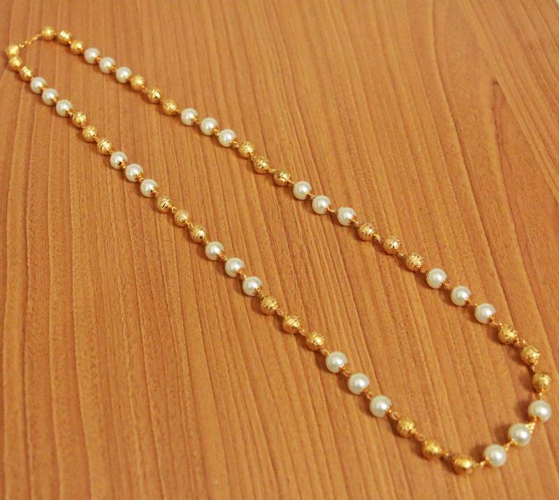 Pearl Bunch and Gold Beads 14 Line Necklace