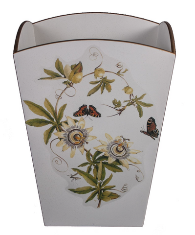Square Wooden Waste Paper Bin: Passion Flower