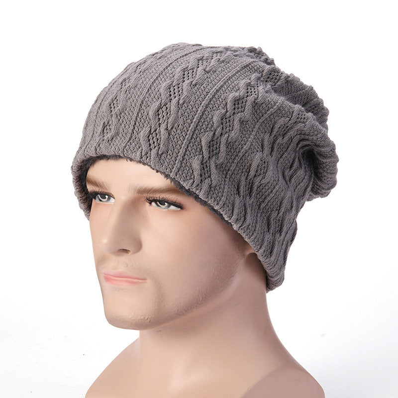 Mens Winter Solid Color Stripe Knitted Cotton Beanie Cap Earmuffs Warm Outdoor Casual Hats