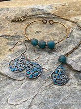 Load image into Gallery viewer, Blue Recycled Glass Filigree Necklace - Rocky Mountains
