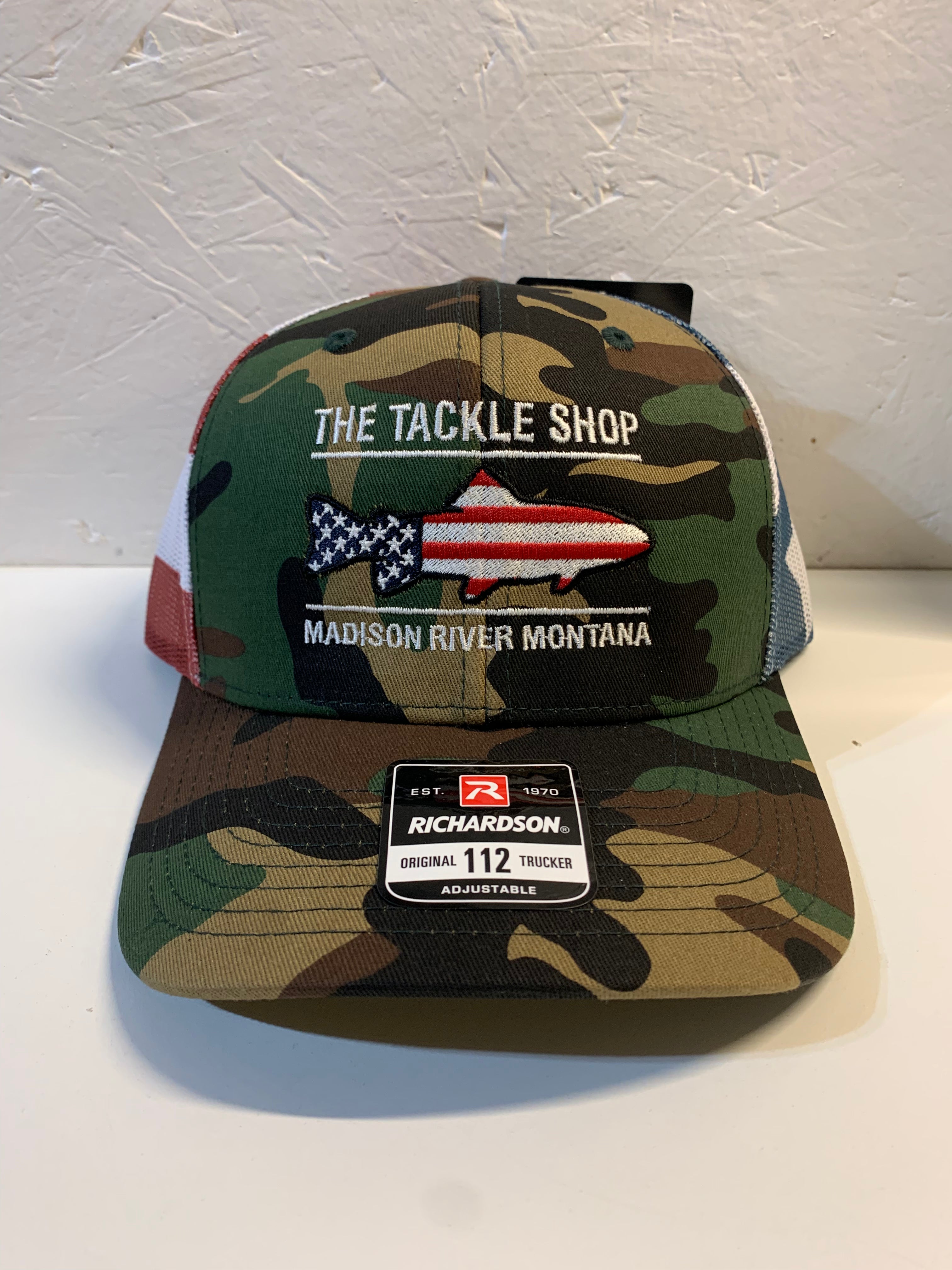 The Tackle Shop Trout Flag Logo With Stars and Stripes Mesh