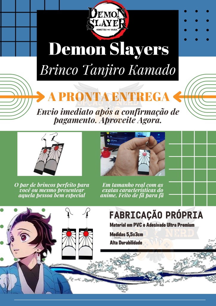 Brinco Tanjiro Kamado - Kimetsu No Yaba Demon Slayer Premium