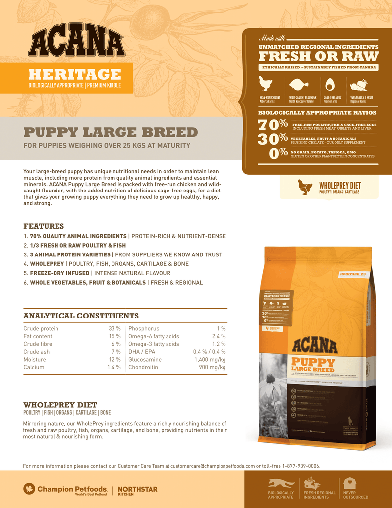 Acana Large Breed Puppy Food, Dog Food - Fact Sheet | Pets Planet - South Africa’s No.1 ePet Store for premium pet products & online pet shopping for the best pet store near me for products like pet food, dog food, cat food, dog beds, pet treats, dog treats, pet snacks, dog snacks, dog bed, dog beds, iremia dog bed, plush dog bed, washable dog bed, fluffy dog bed, calming dog bed, relaxing dog bed, anxiety dog bed, donut dog bed, iremia dog bed, pet bed from a pet store Olivedale, pet store Bryanston, Pet Store Johannesburg, Pet store joburg, Acana
