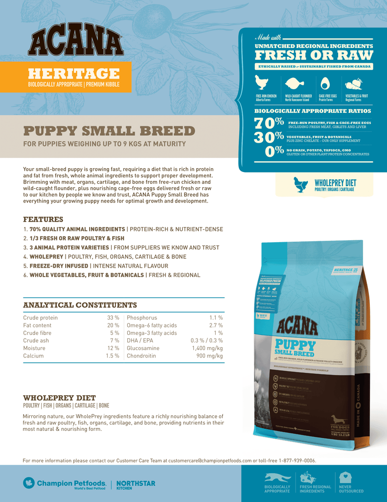 Acana Small Breed Puppy Food, Dog Food - Fact Sheet | Pets Planet - South Africa’s No.1 ePet Store for premium pet products & online pet shopping for the best pet store near me for products like pet food, dog food, cat food, dog beds, pet treats, dog treats, pet snacks, dog snacks, dog bed, dog beds, iremia dog bed, plush dog bed, washable dog bed, fluffy dog bed, calming dog bed, relaxing dog bed, anxiety dog bed, donut dog bed, iremia dog bed, pet bed from a pet store Olivedale, pet store Bryanston, Pet Store Johannesburg, Pet store joburg, Acana