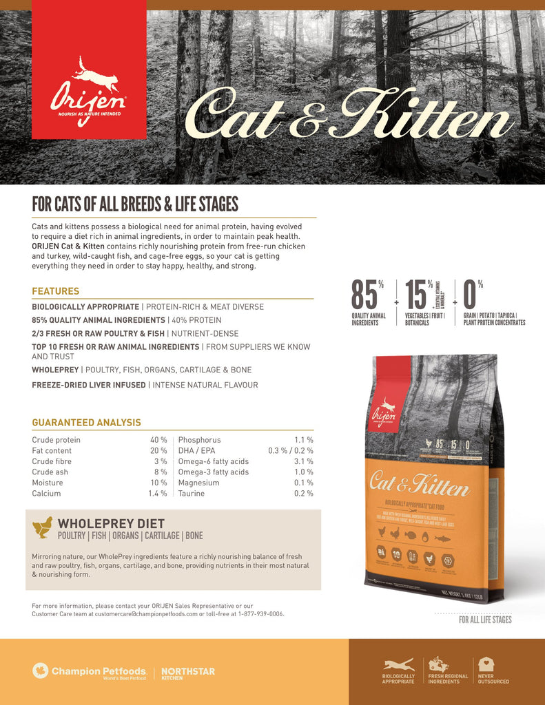 Orijen Original Cat Food & Kitten Food - Fact Sheet | Pets Planet - South Africa’s No.1 ePet Store for premium pet products & online pet shopping for the best pet store near me for products like pet food, cat food, kitten food, cat bed, cat beds, dog beds, pet treats, pet snacks, dog bed, dog beds, iremia dog bed, plush dog bed, washable dog bed, fluffy dog bed, calming dog bed, relaxing dog bed, anxiety dog bed, donut dog bed, iremia dog bed, pet bed from a pet store Olivedale, pet store Bryanston, Pet Store Johannesburg, Pet store joburg, Orijen, Orijen pet food, orijen cat food