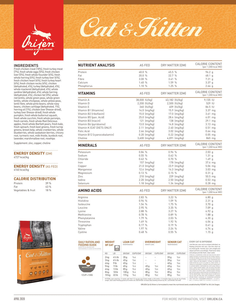 Orijen Original Cat Food & Kitten Food - Fact Sheet | Pets Planet - South Africa’s No.1 ePet Store for premium pet products & online pet shopping for the best pet store near me for products like pet food, cat food, kitten food, cat bed, cat beds, dog beds, pet treats, pet snacks, dog bed, dog beds, iremia dog bed, plush dog bed, washable dog bed, fluffy dog bed, calming dog bed, relaxing dog bed, anxiety dog bed, donut dog bed, iremia dog bed, pet bed from a pet store Olivedale, pet store Bryanston, Pet Store Johannesburg, Pet store joburg, Orijen, Orijen pet food, orijen cat food