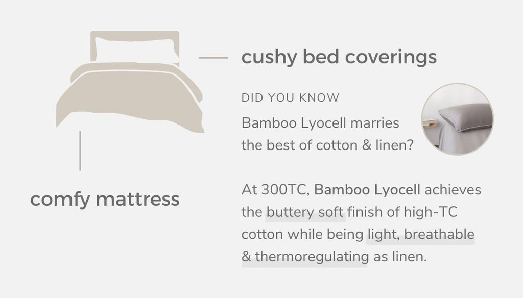 comfy bamboo lyocell bed coverings and good quality mattress for better sleep