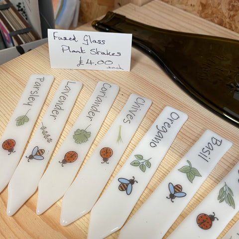 Fused glass plant stakes for £4 each from Ally B Glass