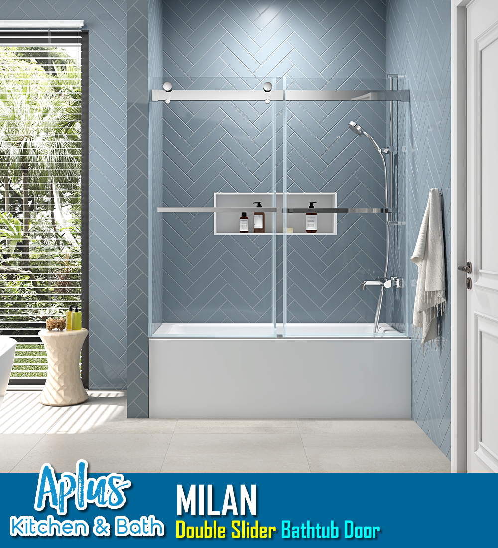 APLUS MILAN-DS 57~60 in. W x 60 in. H, Frameless Sliding Bathtub Door, 5/16" Clear Glass. ML-DS Bathtub Door Set