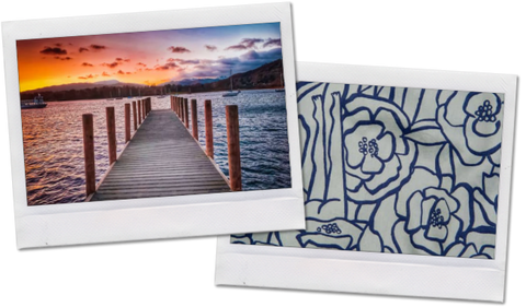 Pier at sunset in Lake Windermere and Yawn lovebird print