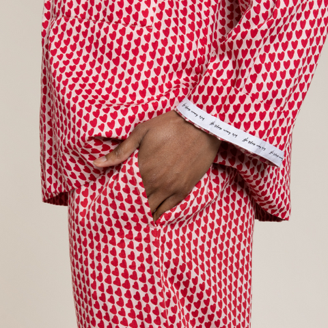 Red heart print pyjama set details