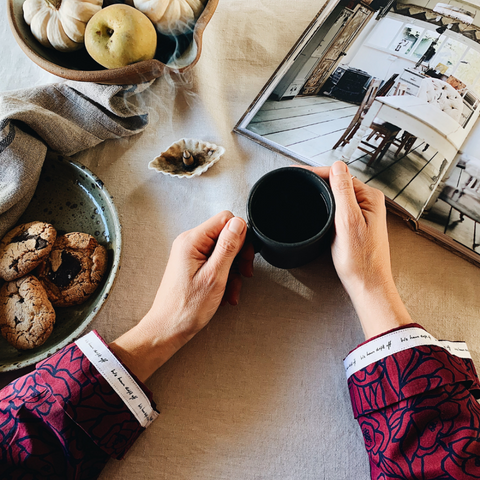 practicing self-care in winter bums & roses organic pyjamas