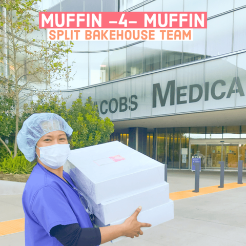 hospital worker bringing split bakehouse muffins to jacob medical center