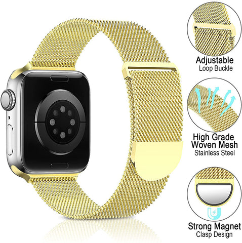 Metal Stainless Steel Bands Compatible with Apple Watch Bands Loop Magnetic Milanese Mesh Strap for iWatch Series 8 7 6 5 4 3 2 SE 42MM 44MM 45MM  49MM