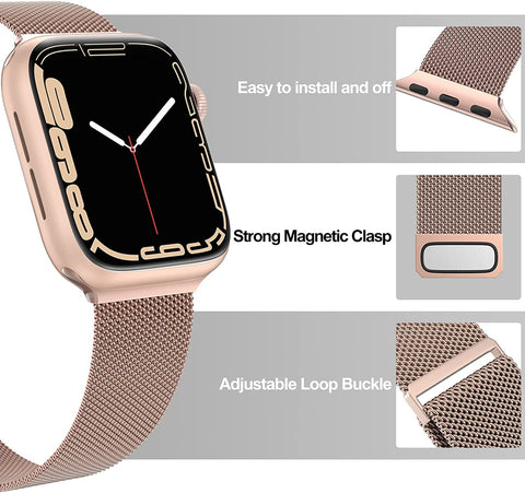 Metal Stainless Steel Bands Compatible with Apple Watch Bands Loop Magnetic Milanese Mesh Strap for iWatch Series 8 7 6 5 4 3 2 SE 42MM 44MM 45MM 49MM