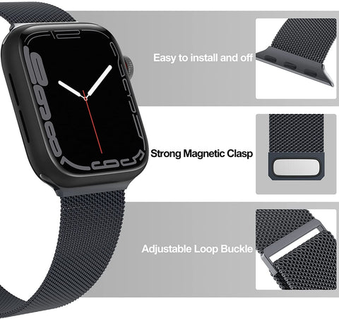 Metal Stainless Steel Bands Compatible with Apple Watch Bands Loop Magnetic Milanese Mesh Strap for iWatch Series 8 7 6 5 4 3 2 SE 42MM 44MM 45MM 49MM