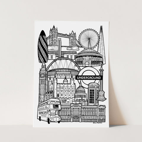 Black and White London Illustration Print