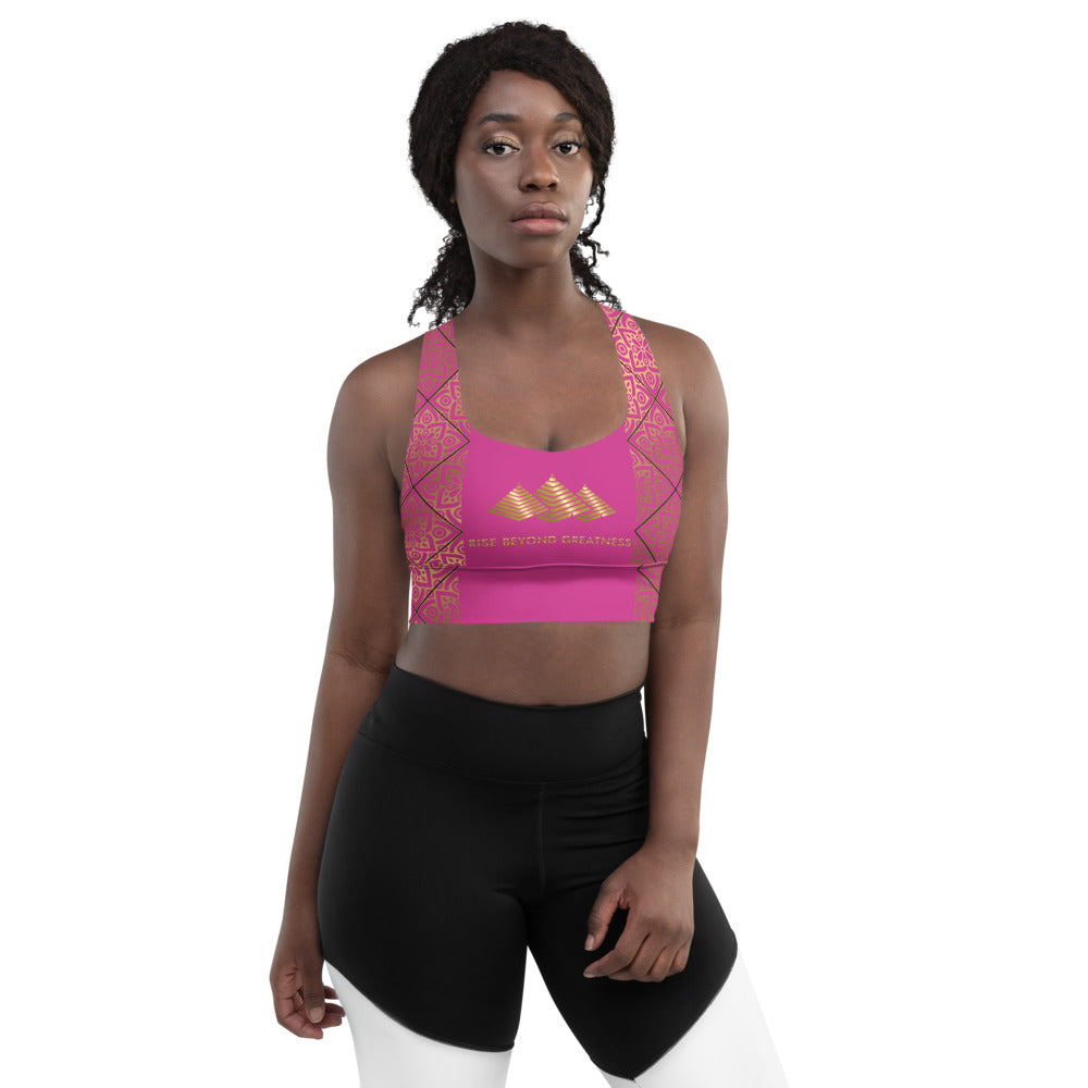 White Longline Sports Bra With Black Dragon Design Compression, No