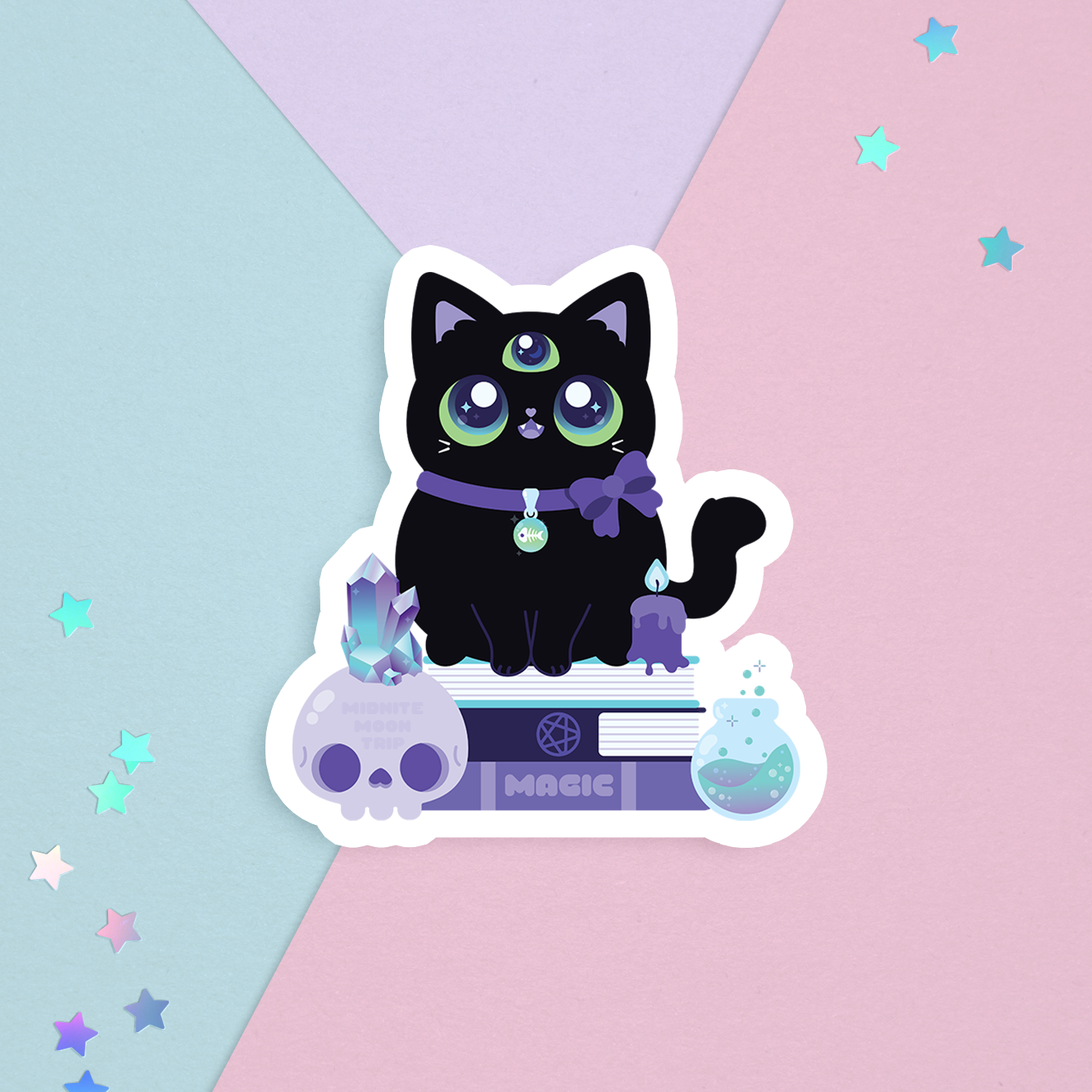 Black Cat Meowgic Sticker | Midnite Moon Trip