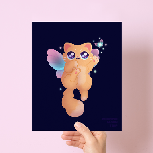 Cute Baby Tiger Cub with Fairy Wings on Blue Art Print