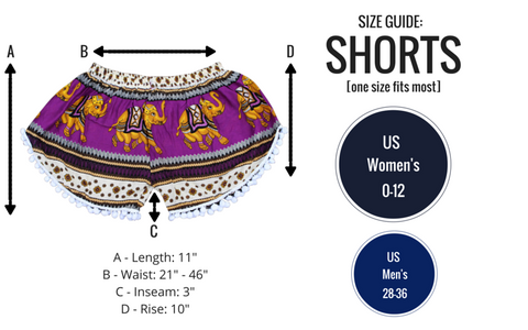 Red Elephant Shorts size guide from Bohemian Island