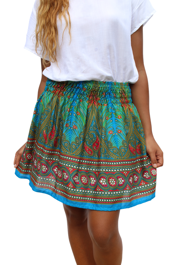 Blue Peacock Short Skirt | Bohemian Island