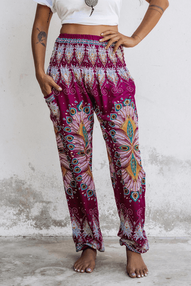 Pink Patterned Bohemian Pleated Harem Pants | Wholesale Boho Clothing