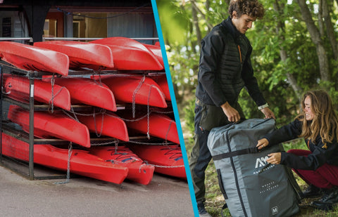 side-by-side-comparison-of-traditional-kayak-storage-and an-inflatable-kayak-packed-in-its-bag