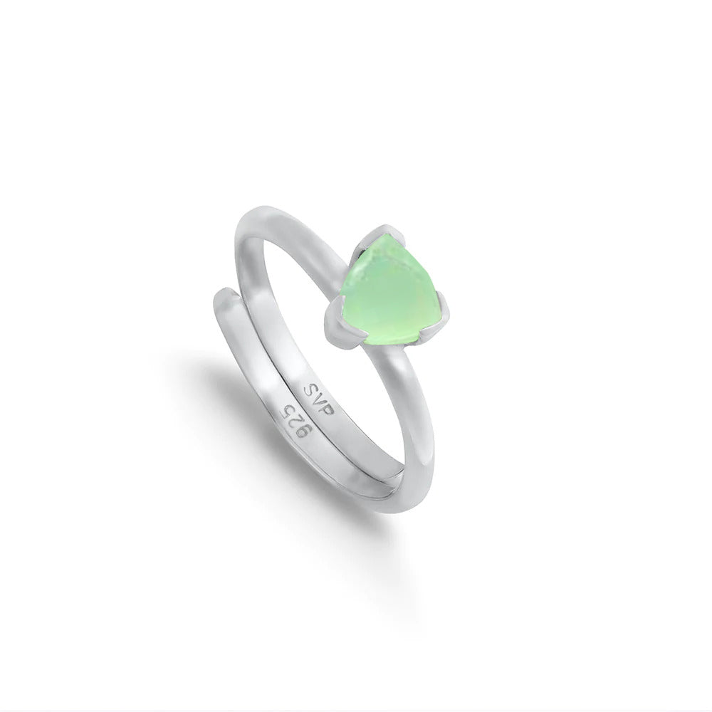Sarah Verity Light Green Chalcedony  Audie adjustable ring in recycled sterling silver
