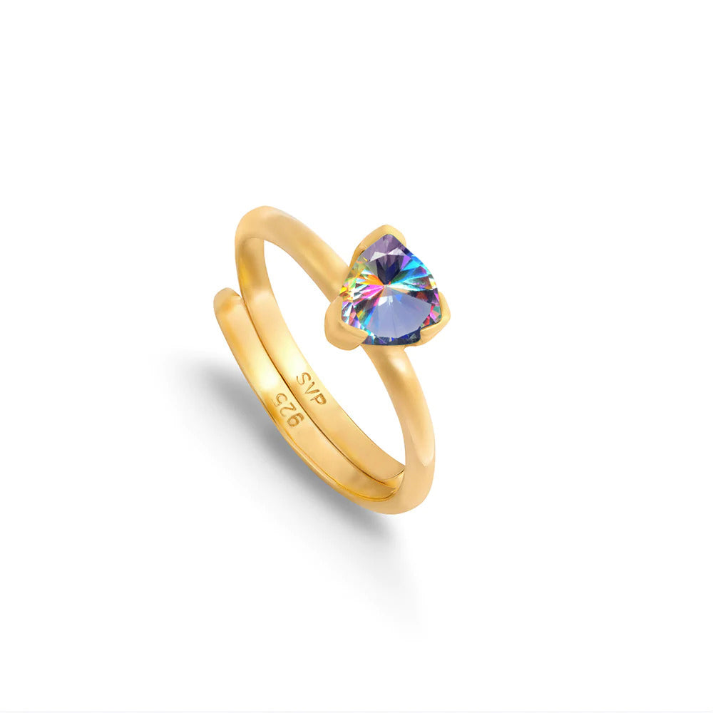 Sarah Verity Mystic Topaz Audie adjustable ring in recycled 18 carat5 gold vermeil