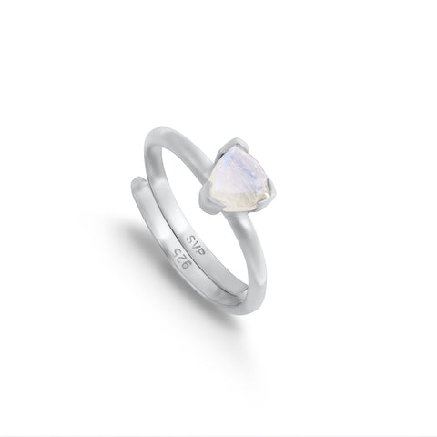 Audie rainbow moonstone SVP Jewellery adjustable ring set in recycled sterling silver expandable band