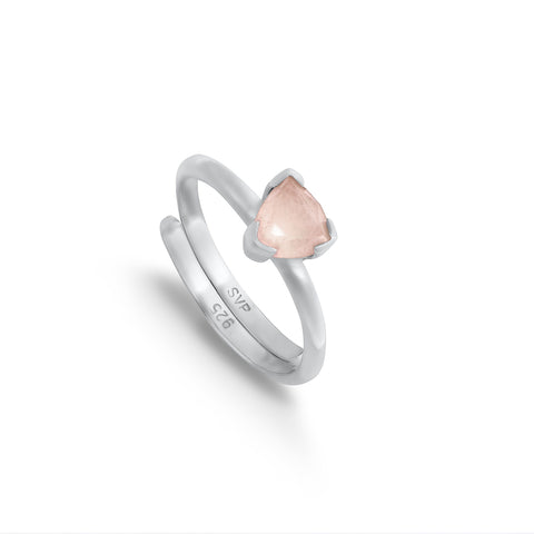 Audie rose quartz SVP Jewellery adjustable ring set in recycled sterling silver expandable band